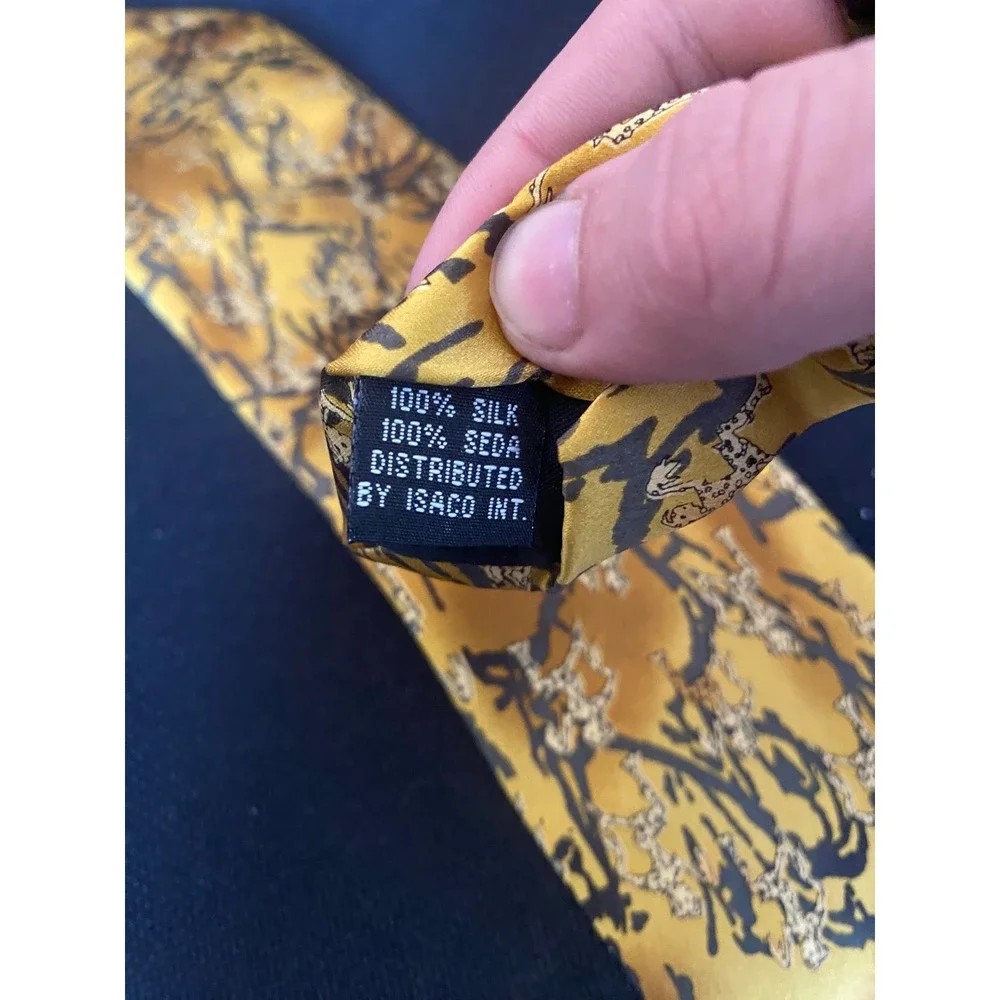 Carlos by Carlos Santana Mystic Man Silk Tie Gold Yellow Abstract Dancing Figure